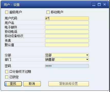 SAP用戶設置操作界面